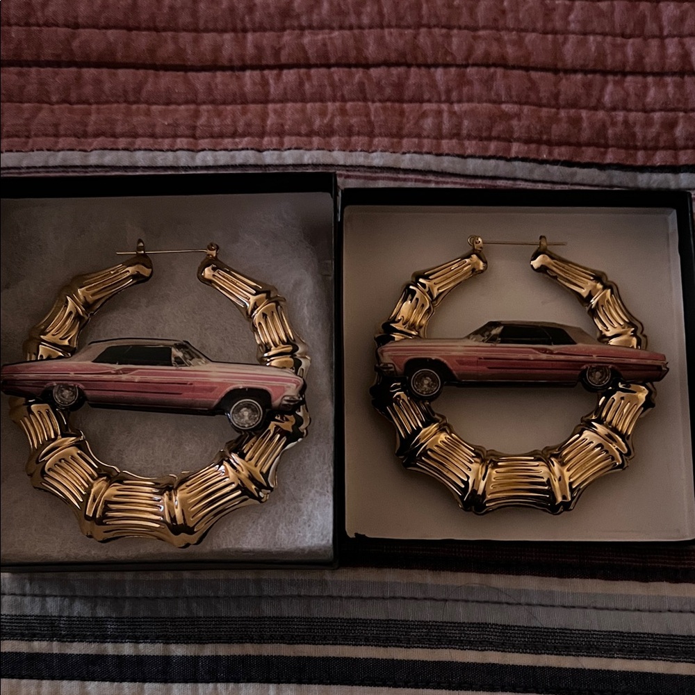 Bella Dona designer large and pink Car Design Hoop Earrings